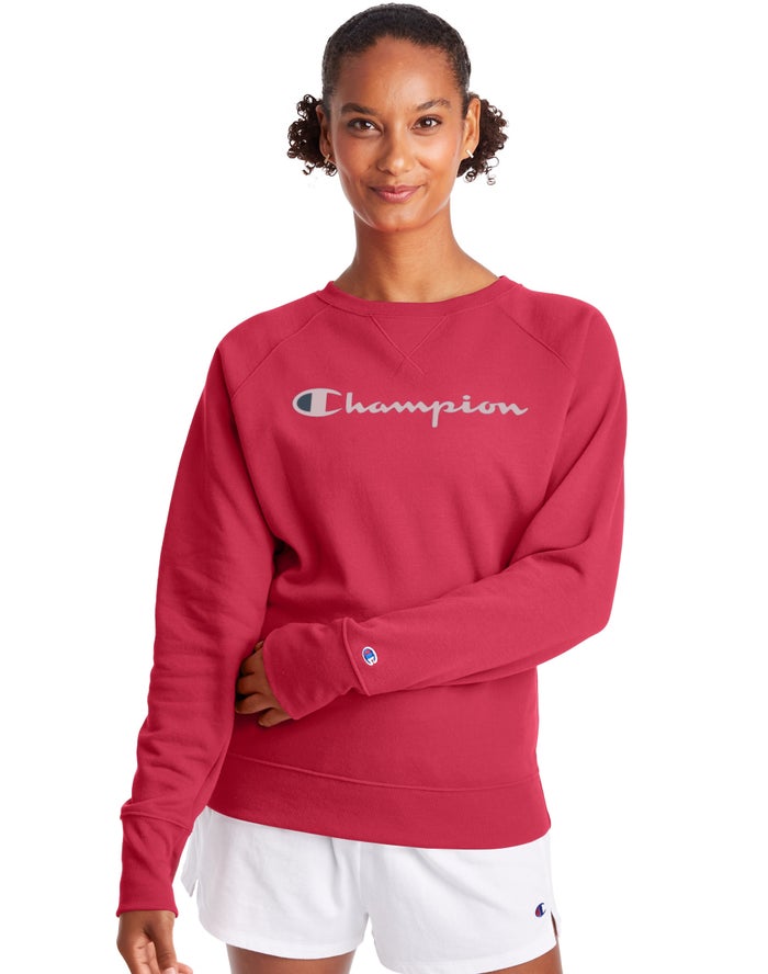 Champion Powerblend Fleece Classic Crew Script Logo Sweatshirt Dames - Rood - Belgie 6193UDTGQ